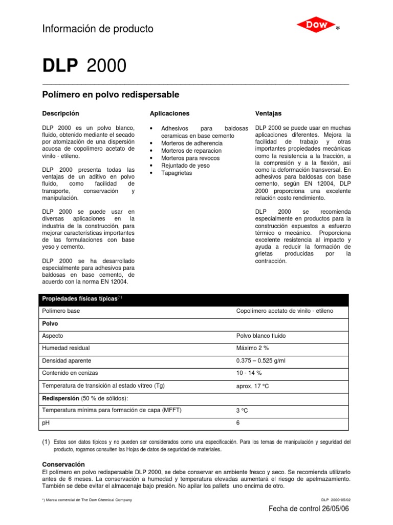 DLP 2000 - TDS | PDF | Cemento | Polímeros