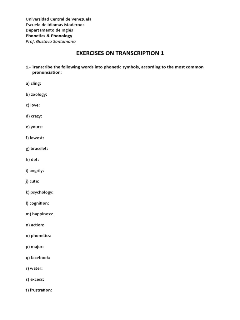 Phonetic Transcription Exercises PDF | PDF | Languages | Language Arts ...
