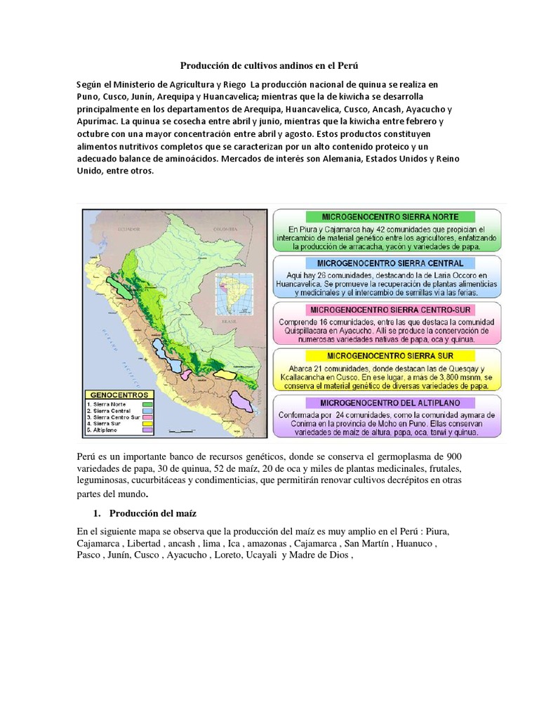 Produccion De Cultivos Andinos En El Peru