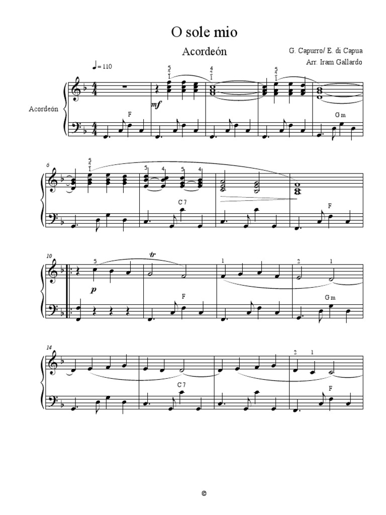 Partitura de O Sole Mio PDF Compositions Chansons