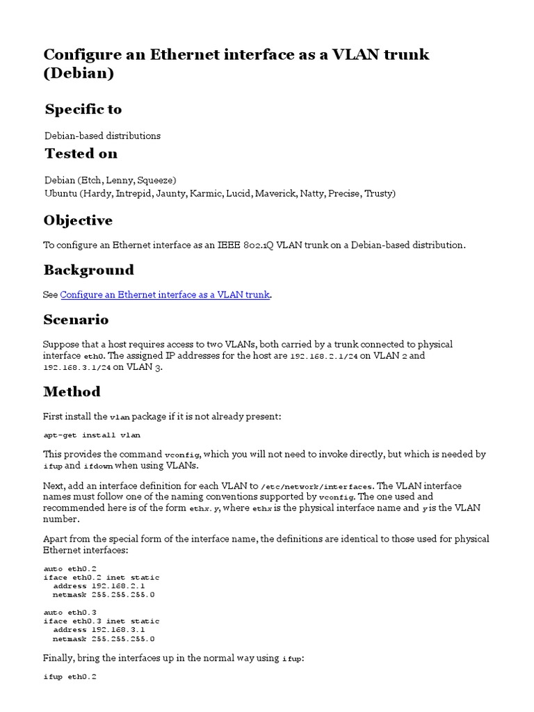 Configure An Interface As A VLAN Trunk (Debian) PDF Kernel