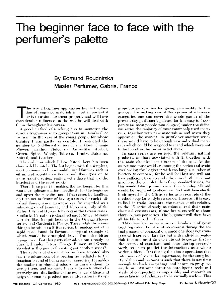 The Beginner Face To Face With The Perfumer's Palette: by Edmund ...