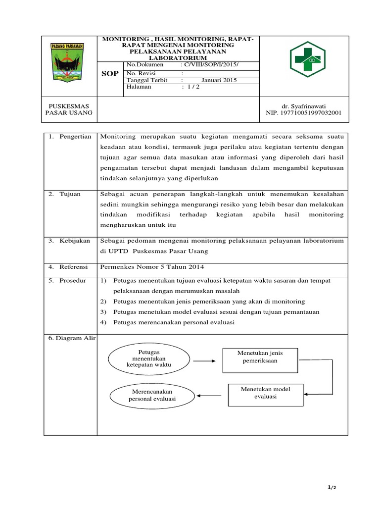 8.1.4 Ep 5 Sop Monitoring Pelaporan Hasil Pemeriksaan Laboratorium Yang ...