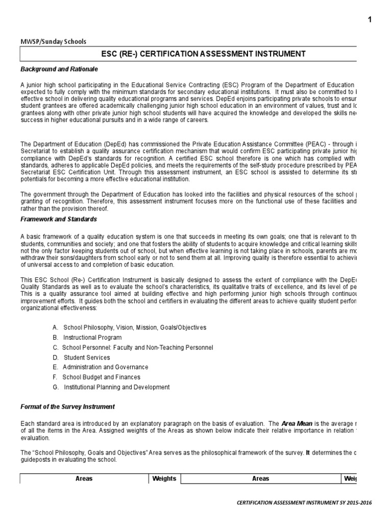 ESC School Certification Guide | PDF | Educational Assessment | Teachers