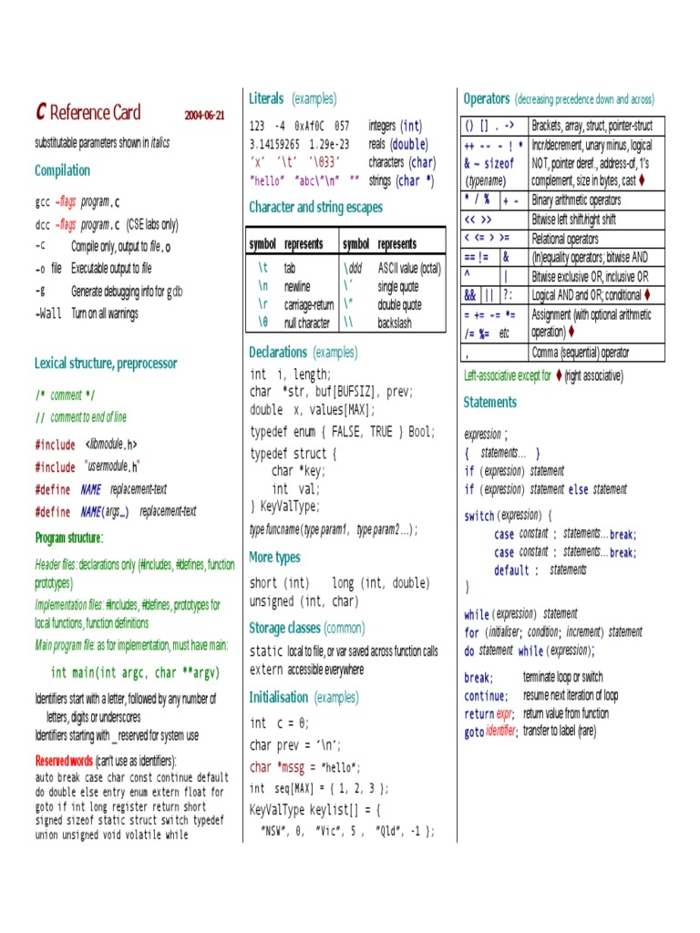 Reference Card: Flags Flags | PDF | C (Programming Language) | Control Flow
