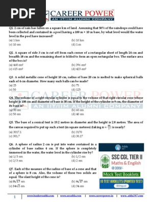 Mensuration Part 2 30 Questions Volume Area