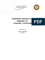 Pertinent Papers For Ranking To Teacher 1 Position: Republic of The Philippines Region VIII Division of Samar