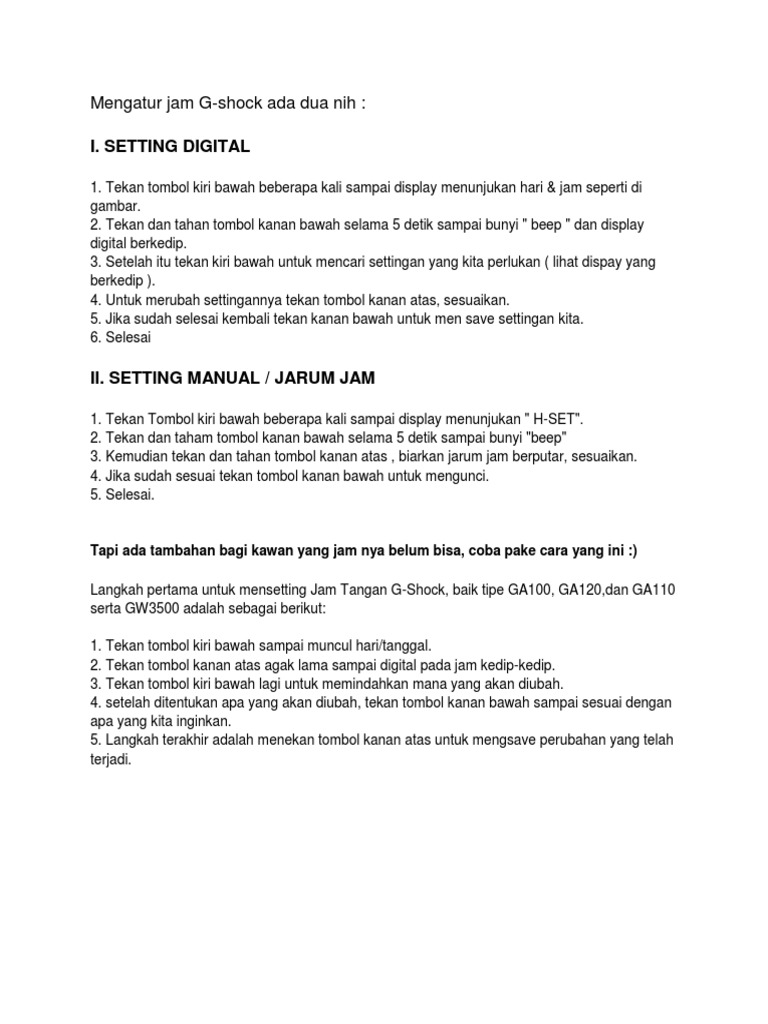 setting hari jam g shock