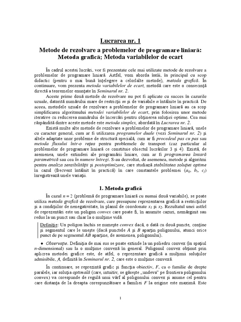 Metode de Rezolvare A Problemelor de Programare Liniară: Metoda Grafică ...