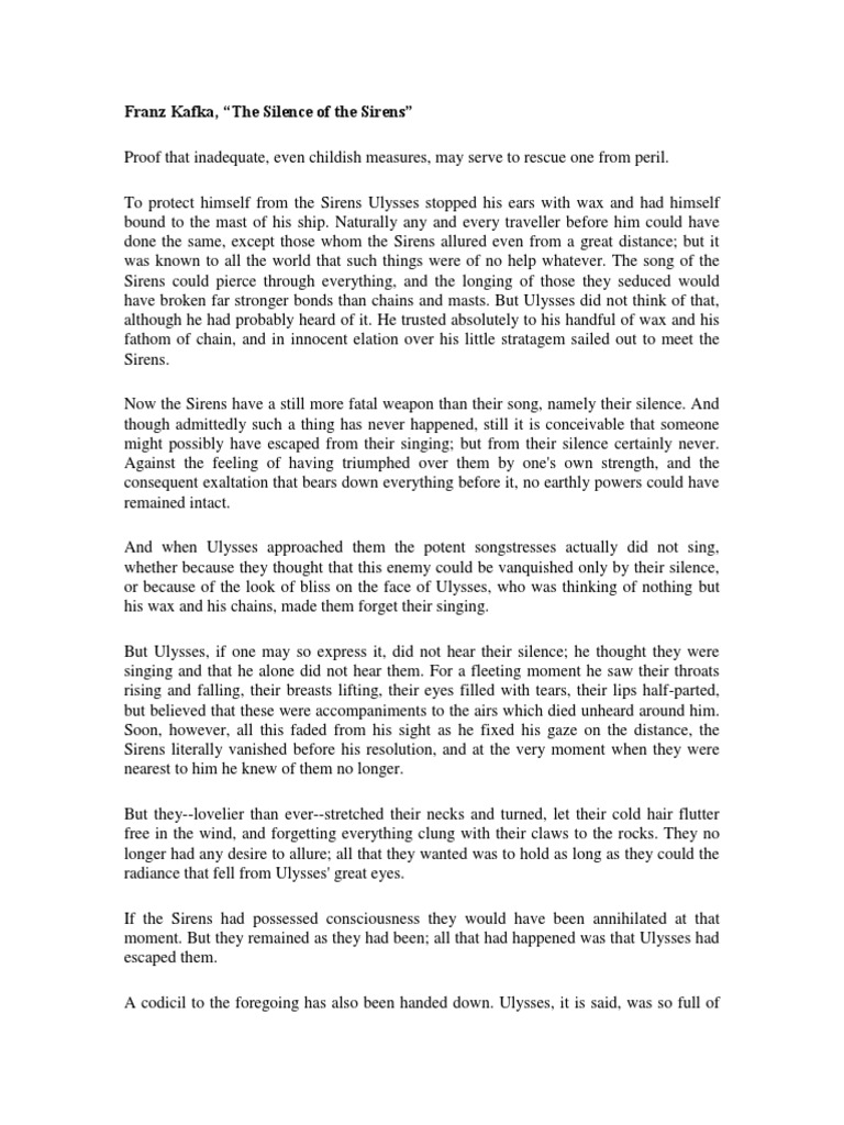 Franz Kafka, "The Silence of The Sirens" PDF Odyssey