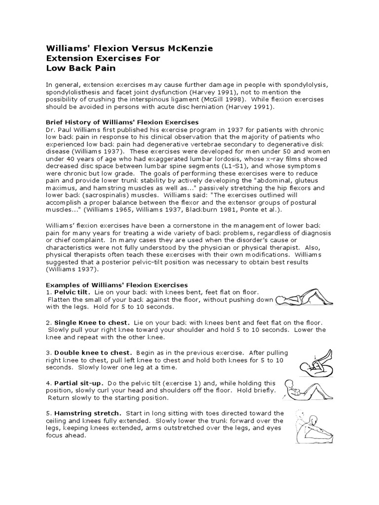 Williams vs. McKenzie Exercises for Back Pain | PDF | Low Back Pain ...