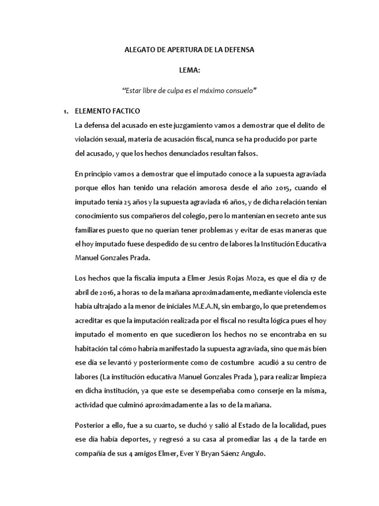 Alegato de Apertura de La Defensa PDF Debido al proceso Gobierno