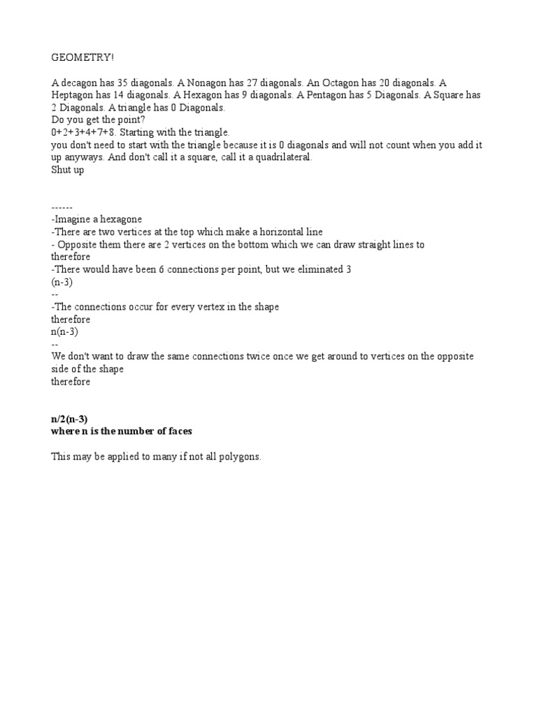 Diagonal Formulas for Polygons | PDF | Teaching Methods & Materials