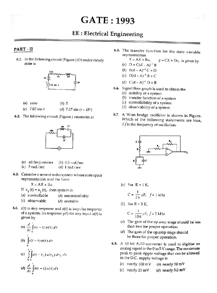 EE GATE 1993 Question and Answers | PDF