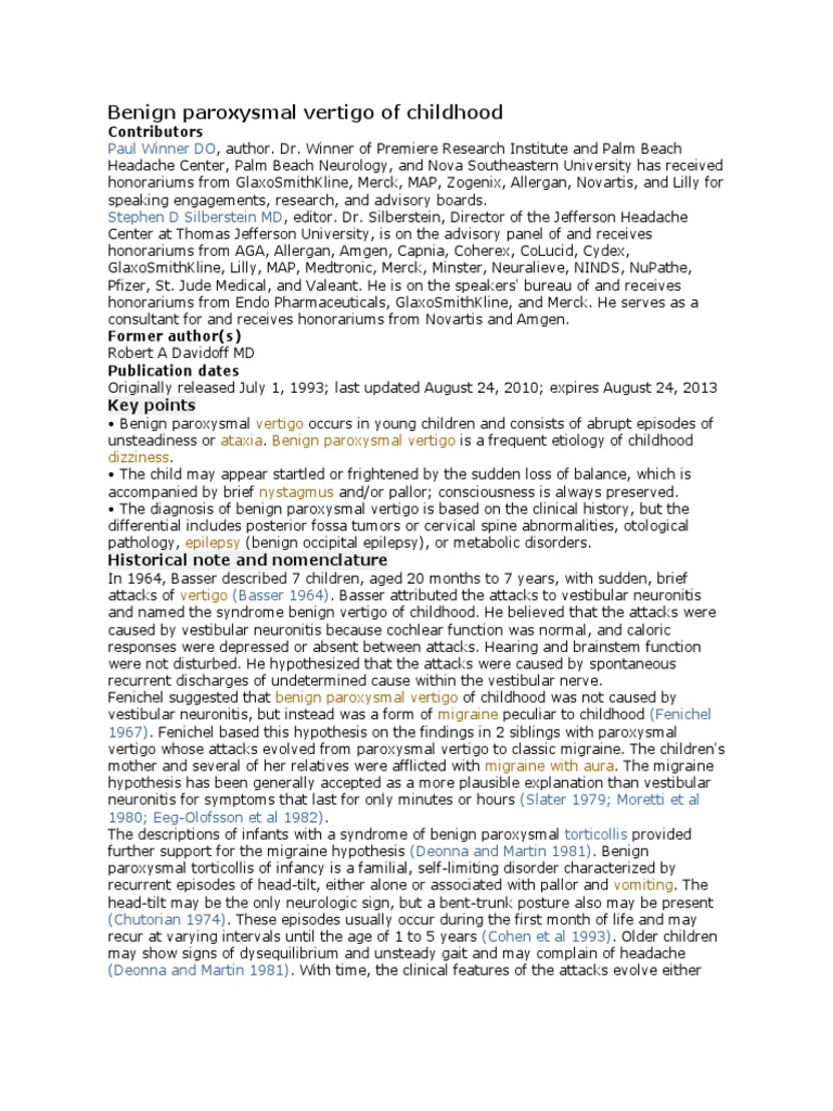 Benign Paroxysmal Vertigo Of Childhood Paul Winner Do Vertigo Migraine