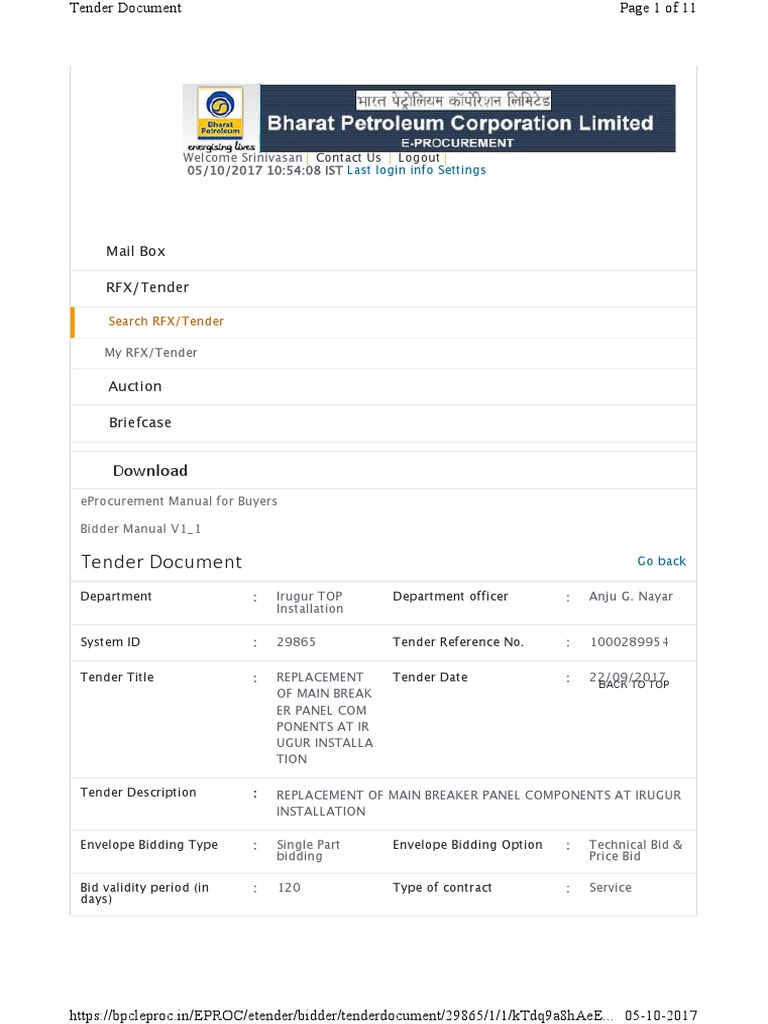 Https Bpcleproc - in EPROC Etender Bidder Tenderdocument 29865 | PDF