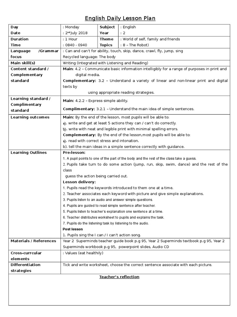 Unit 8 - The Robot | Lesson Plan | English Language