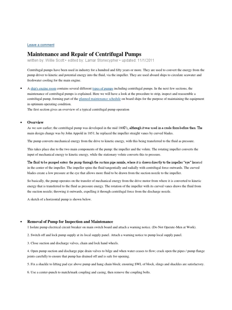 Centrifugal Pump Maintenance Guide | PDF | Pump | Energy Technology