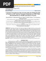 Consumer Protection For Sale of Goods Under The Malaysian Sale of Goods Act 1957 and The Consumer Protection Act 1999: With Special Reference To Quality and Fitness of Goods