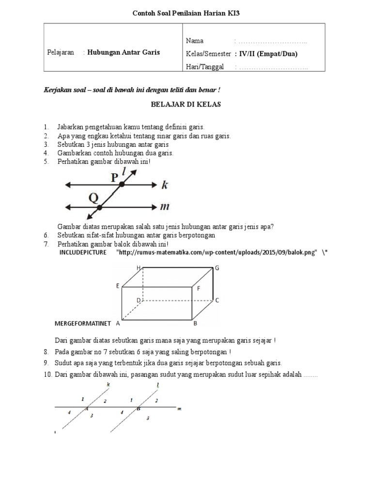 Hubungan Antar Garis Kerjakan Soal