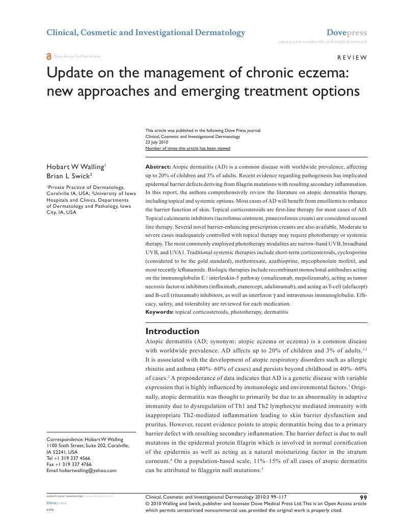 For JH Update on the Management of Chronic Eczema New Approaches