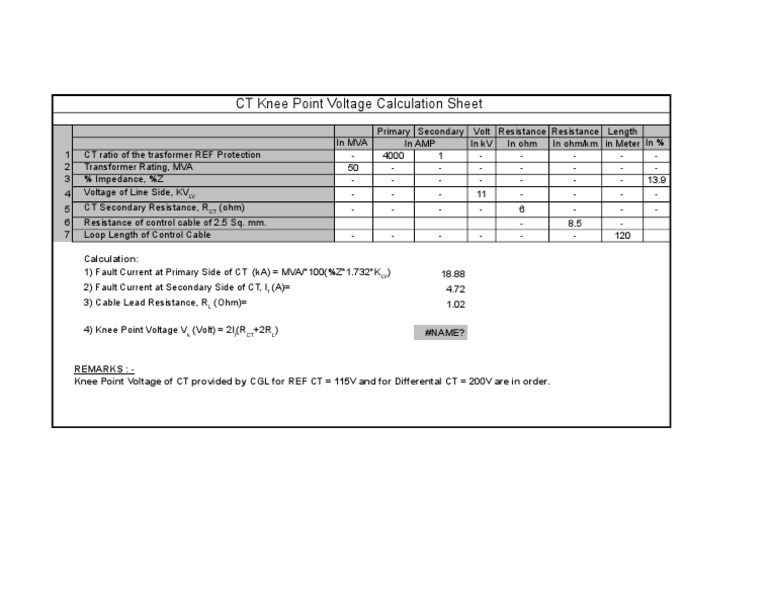 Knee Point Voltage Calculation of CT | PDF | Transformer | Quantity