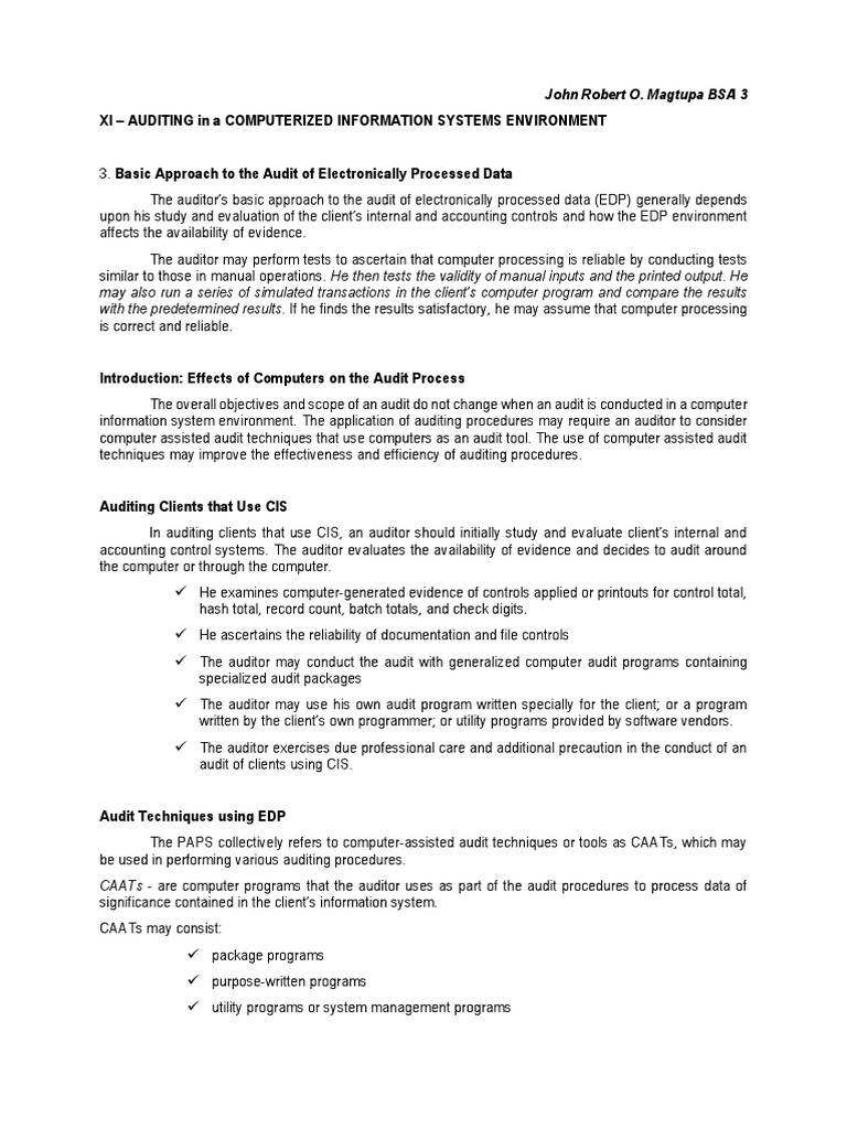 Basic Approach To The Audit of Electronically Processed Data | PDF ...