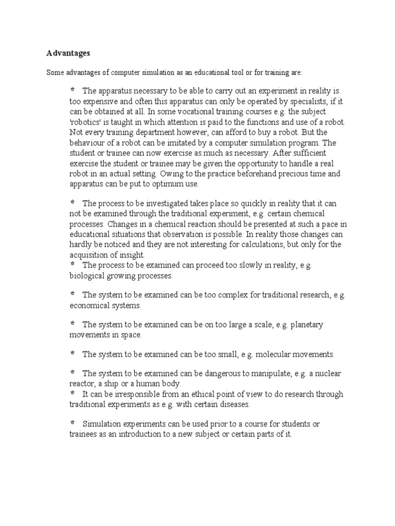 Advantages: Some Advantages of Computer Simulation As An Educational ...