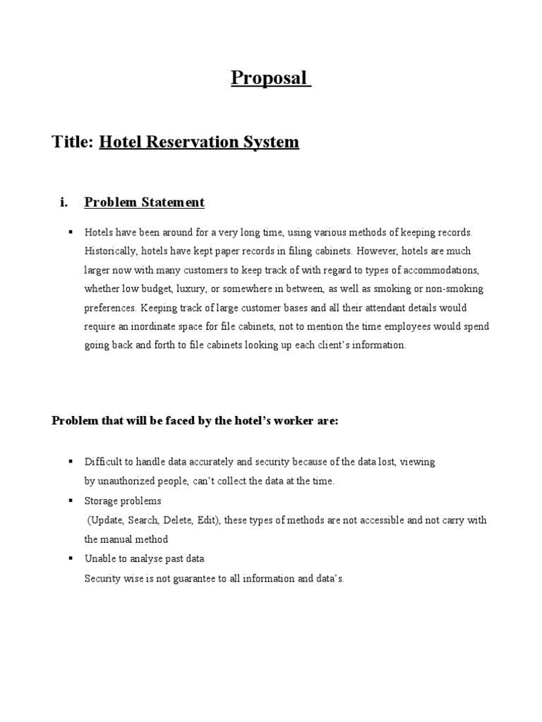 hotel management research proposal