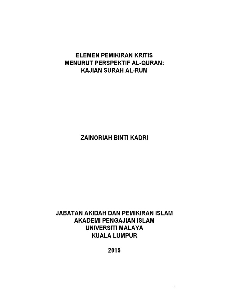 Elemen Pemikiran Kritis Menurut Perspektif Al Quran Kajian Surah Al Rum Pdf