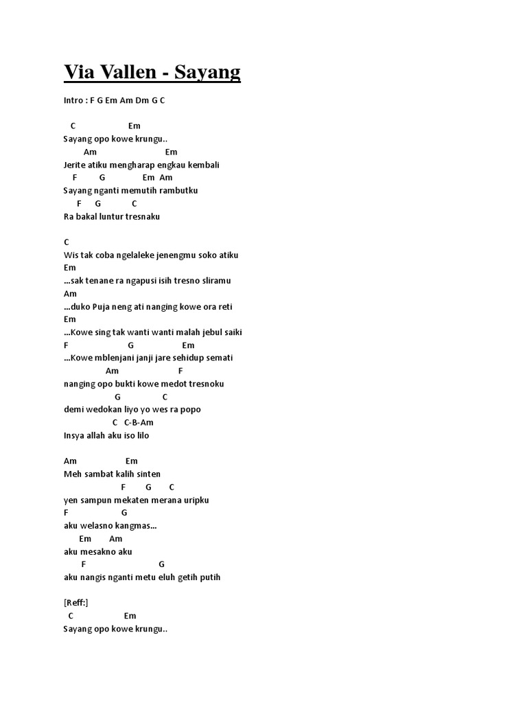 Chord Via Vallen Sayang Chord Walls