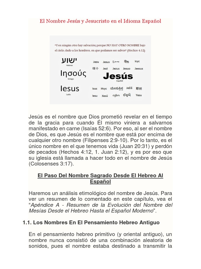 El Nombre Jesús y Jesucristo en El Idioma Español | PDF | Víspera ...