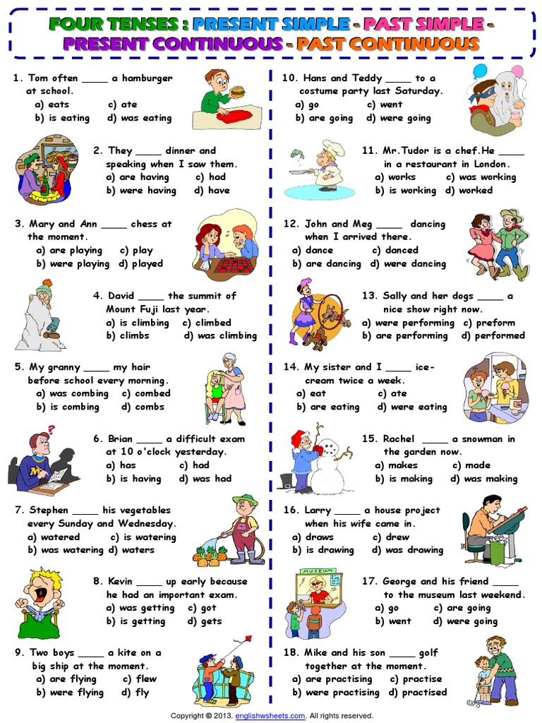 four-tenses-present-simple-past-simple-present-continuous-past-continuous-worksheet-leisure