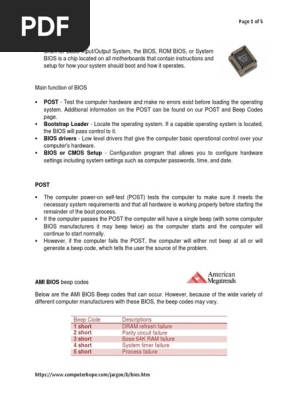 Beep Code Descriptions Dram Refresh Failure Parity Circuit Failure Base 64k Ram Failure System Timer Failure Process Failure Bios Booting