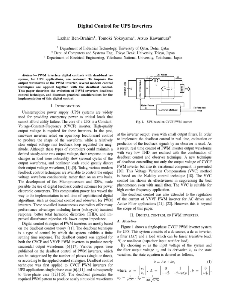 Digital Control Techniques for UPS Inverters | PDF | Power Inverter ...