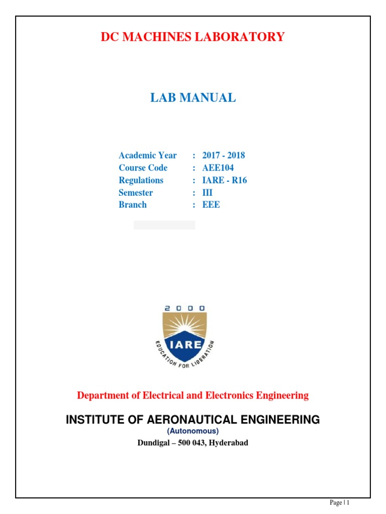DC Machines Lab Manual PDF Electric Generator Engineering