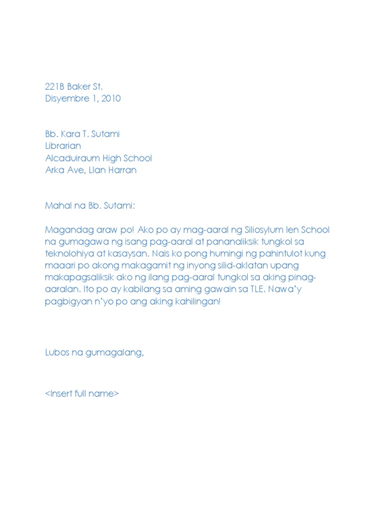 Liham Pangnegosyo (Pahintulot) Sample | PDF