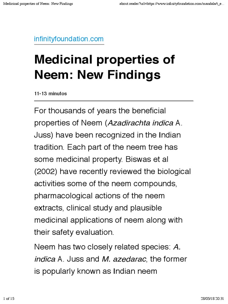 Dddddmedicinal Properties of Neem: New Findings PDF | PDF | Toxicity ...