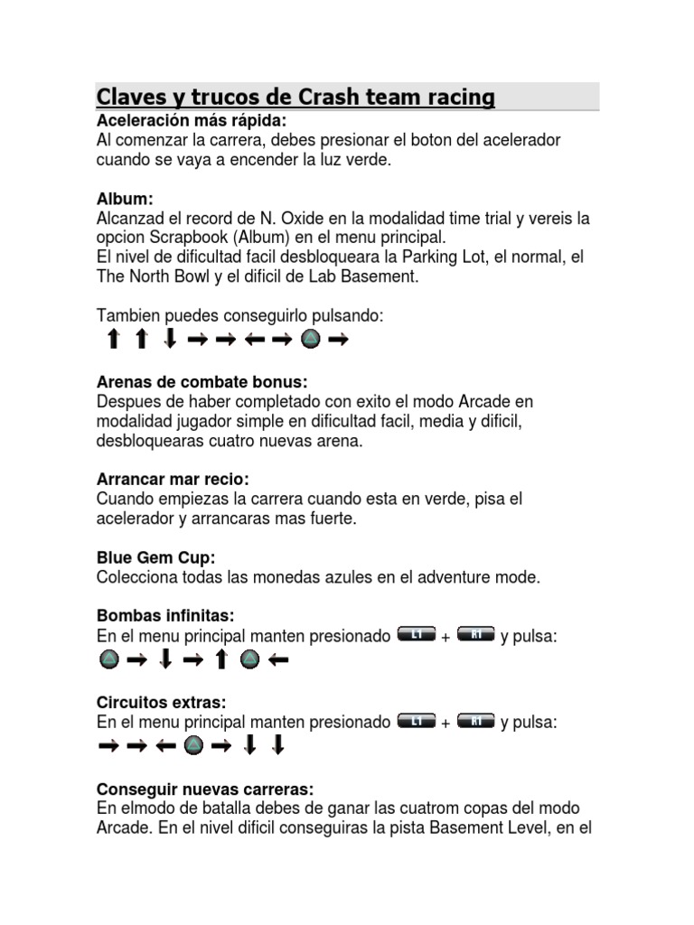 Claves y Trucos de Crash Team Racing PDF Videojuegos Franquicias de videojuegos