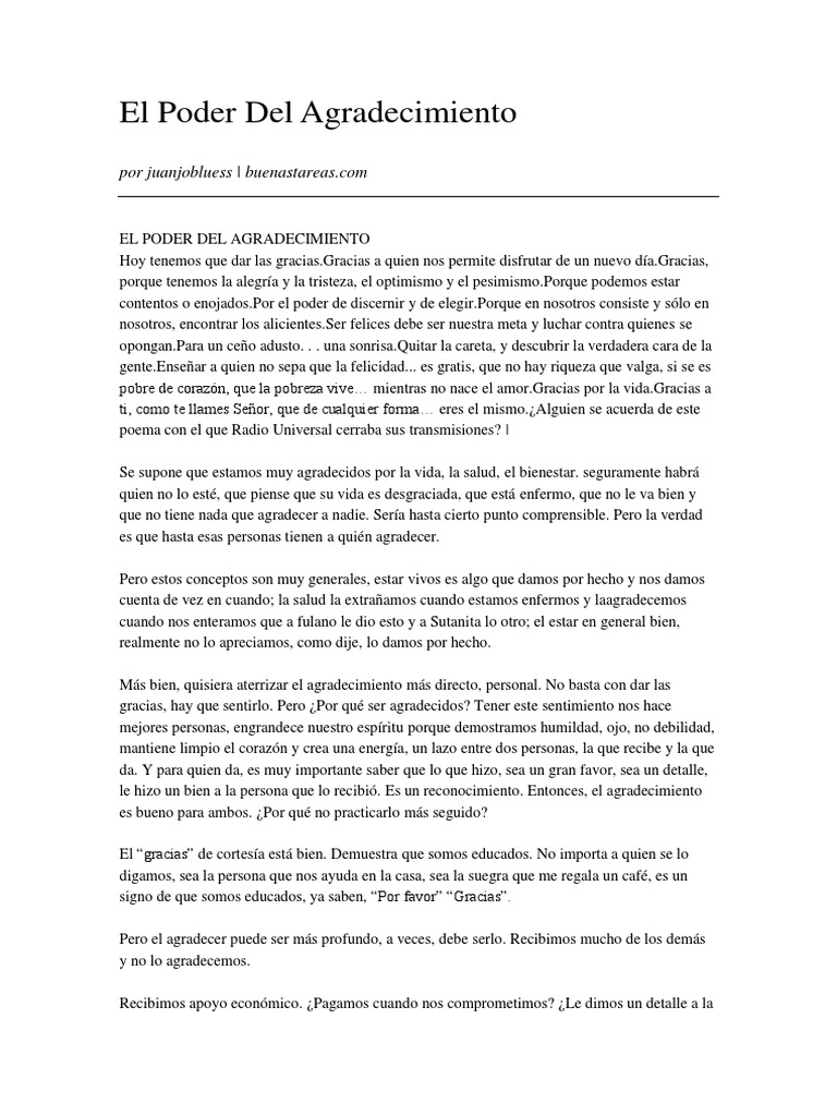 El Poder Del Agradecimiento | PDF | Felicidad | Amor