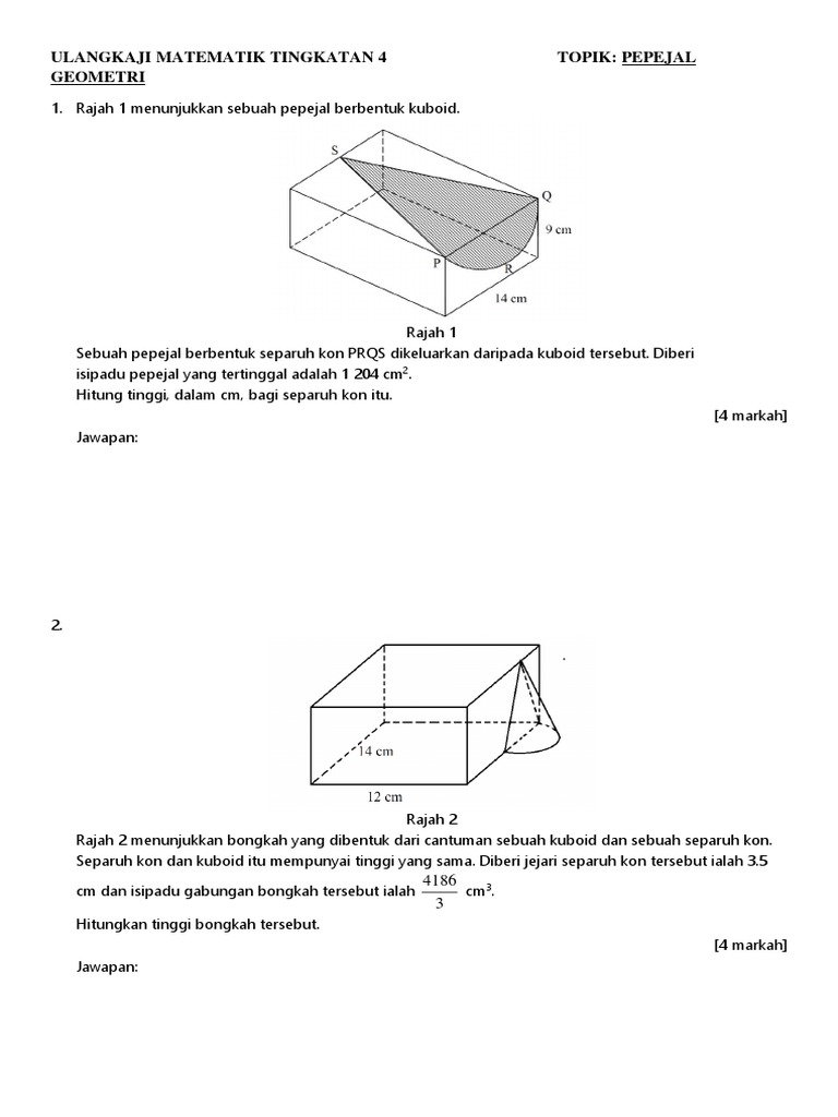 Ulangkaji Matematik Tingkatan 4 Pepejal Geometri Pdf