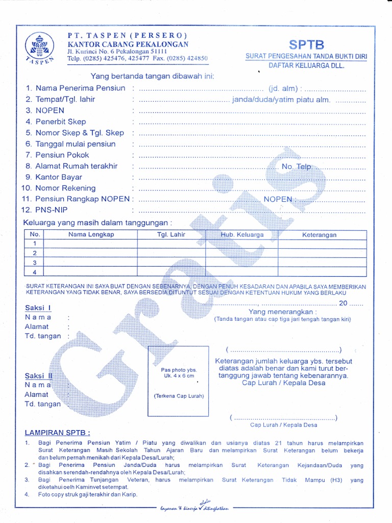 Surat Pengesahan Tanda Bukti Diri Taspen Ruas yang wajib ditandai Komentar.
