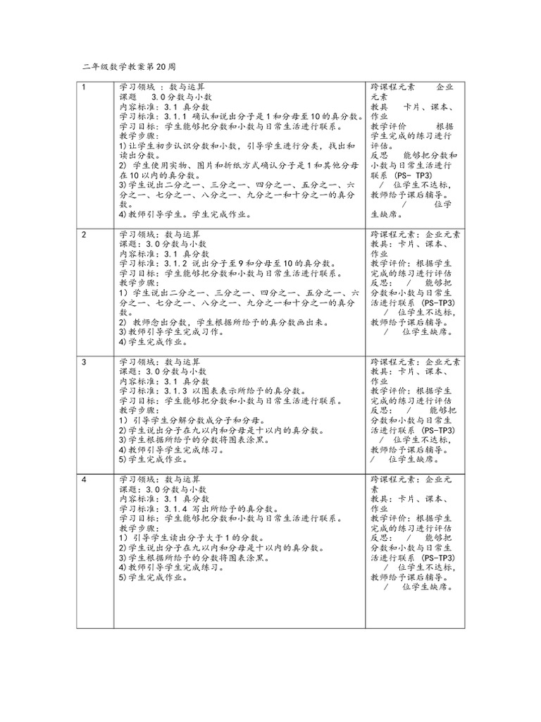 二年级数学教案第周 Pdf