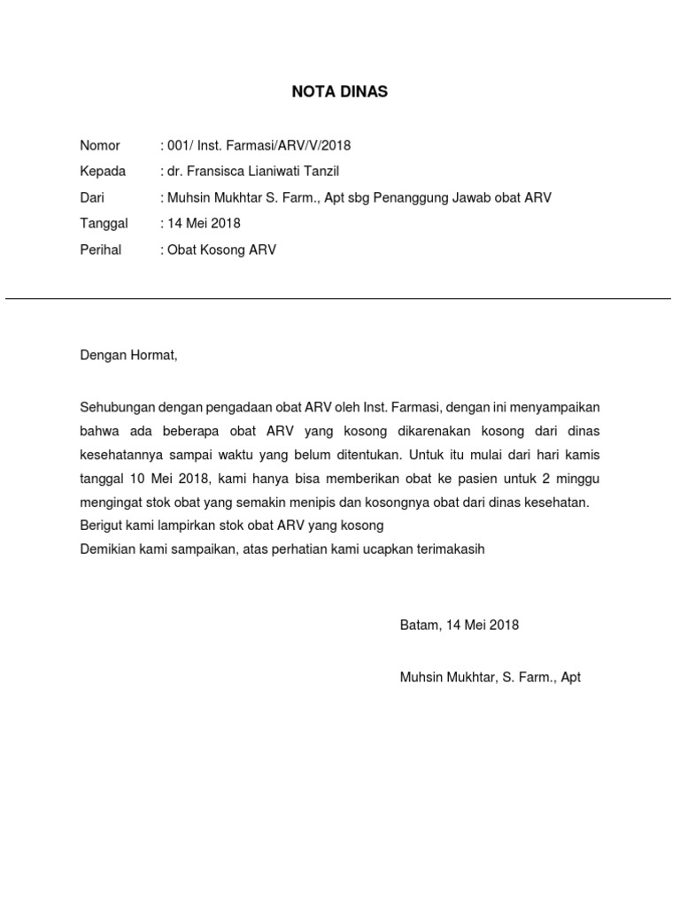 Contoh Nota Dinas