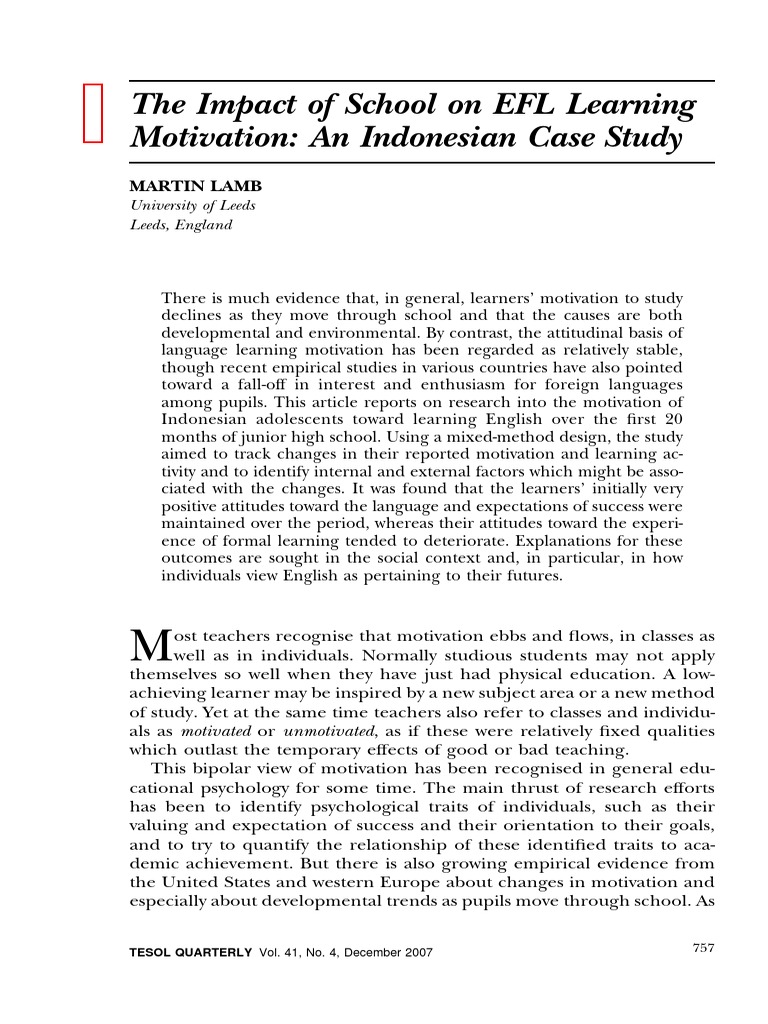 EFL Learning Motivation in Indonesian Schools | PDF | Motivation ...