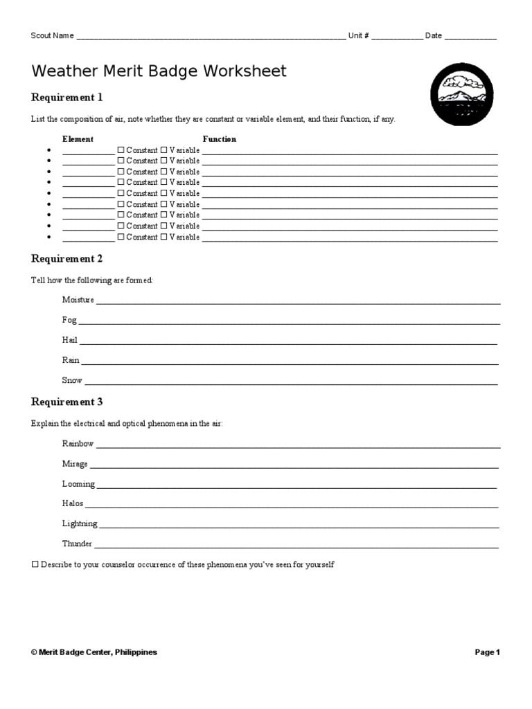 Image 3 for Weather Merit Badge Worksheet