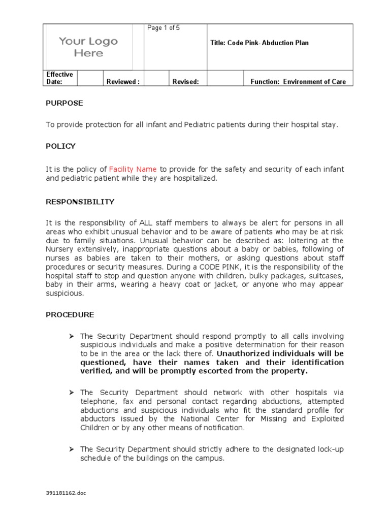 Purpose Title Code PinkAbduction Plan PDF Patient Hospital