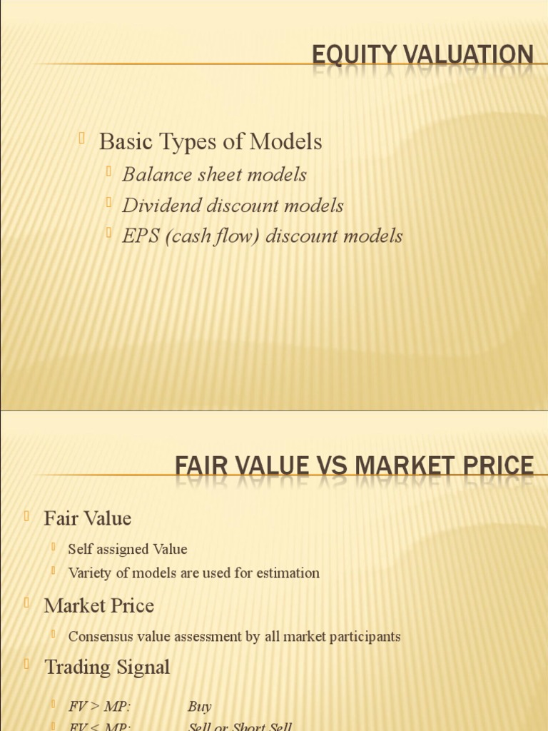 Basic Types of Models: Balance Sheet Models Dividend Discount Models ...