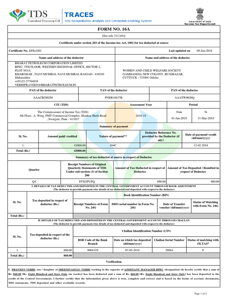 Form 16A: TDS Certificate Details | PDF | Lease | Interest
