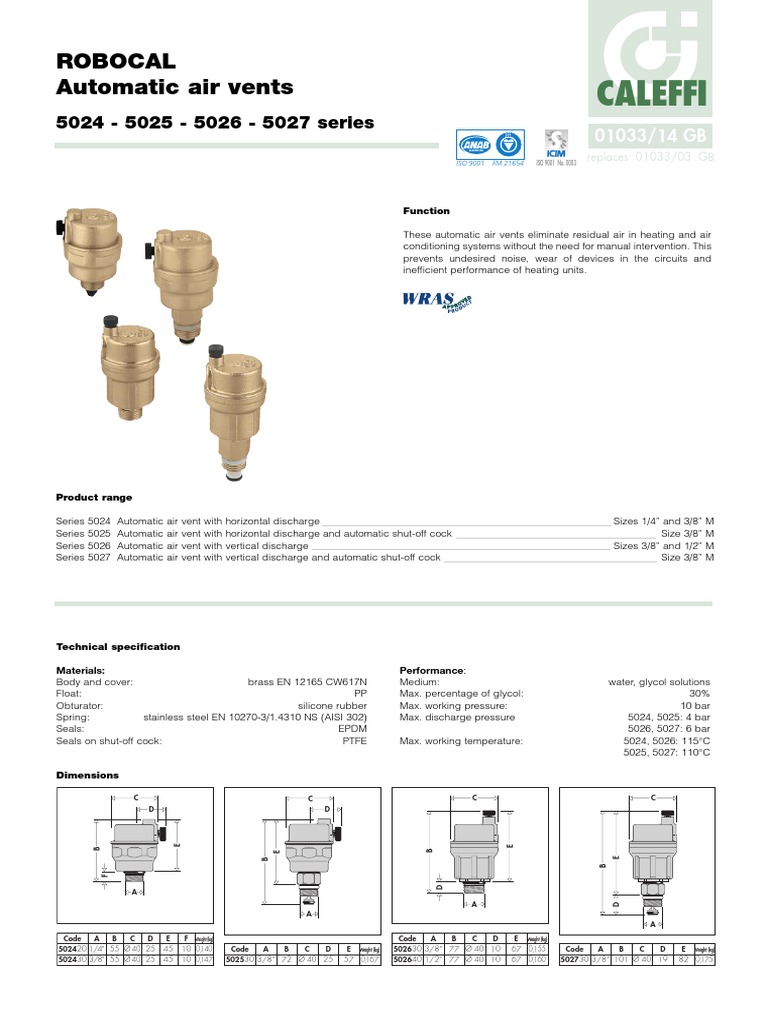 Robocal Air Vent PDF Valve Building Engineering